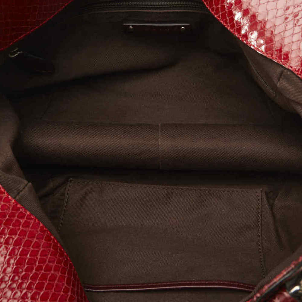 Celine Python Embossed Handbag Red Enamel Leather - image 5